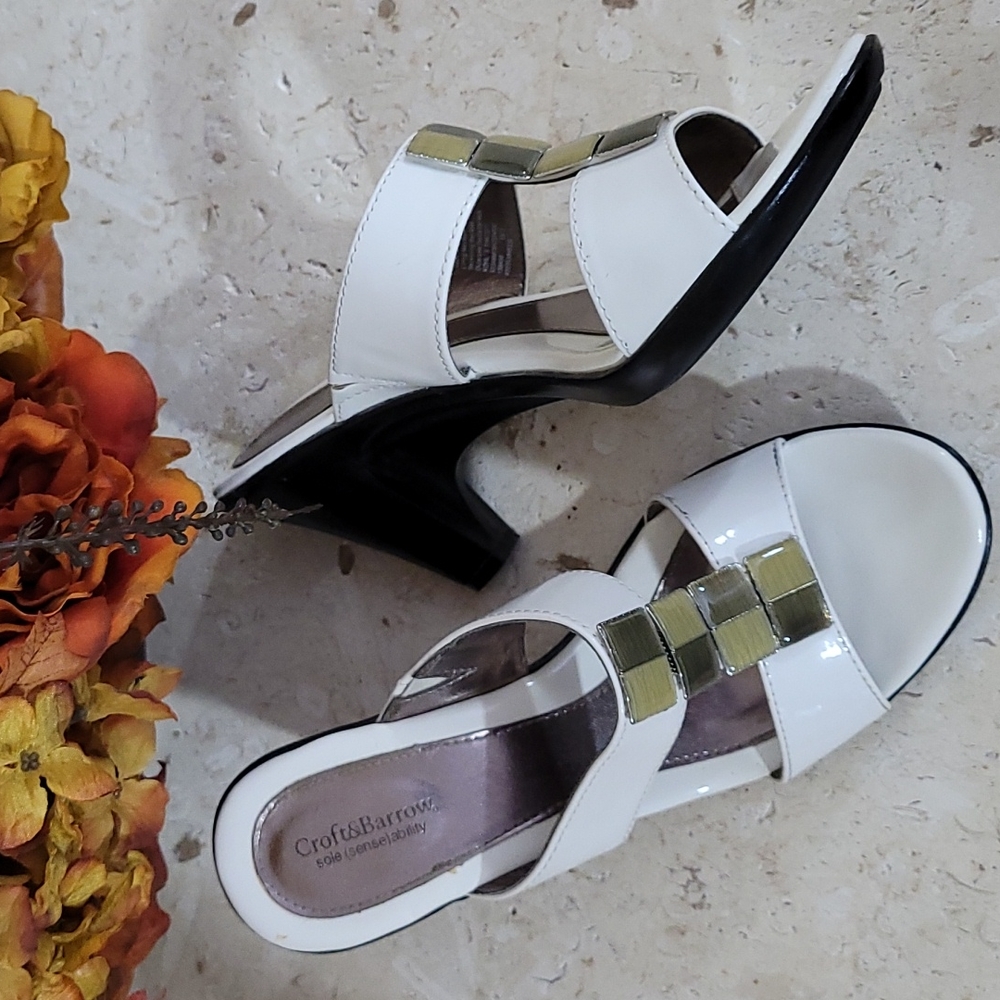 White Croft&Barrow 3" High Heel Sandals Sole Sense Ability Abalone Open Toe 6.5 - Picture 2 of 14